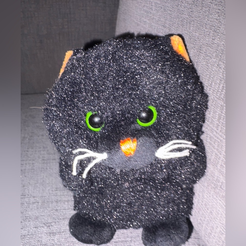 GANZ Black Cat Plush with Green Eyes and Orange Ears